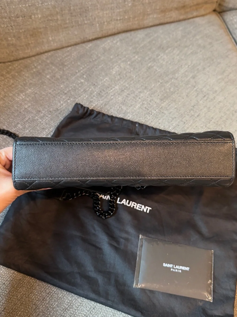 Saint Laurent YSL Medium Envelope Bag Black Matelassé Leather w/ Black Hardware - Picture 5 of 8